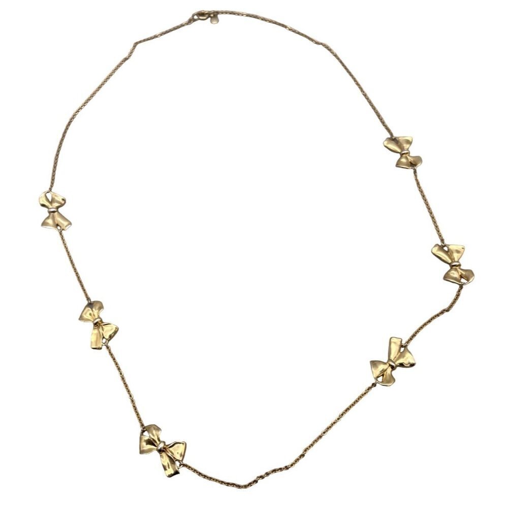 J. Crew Bow Long Chain Necklace Gold Tone Spring Ring Closure 36 Inch